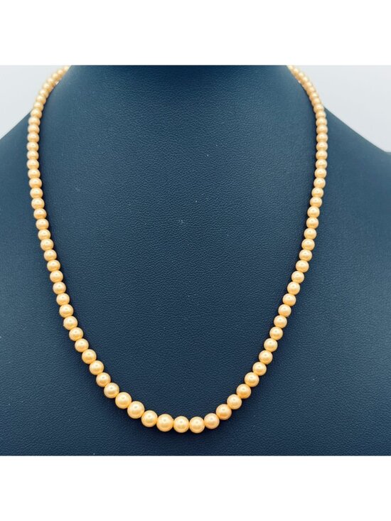 Vintage Jewelry - Vintage Cultured Pearl Necklace 16" Sterling Fish Hook Clasp Graduated 3-5mm